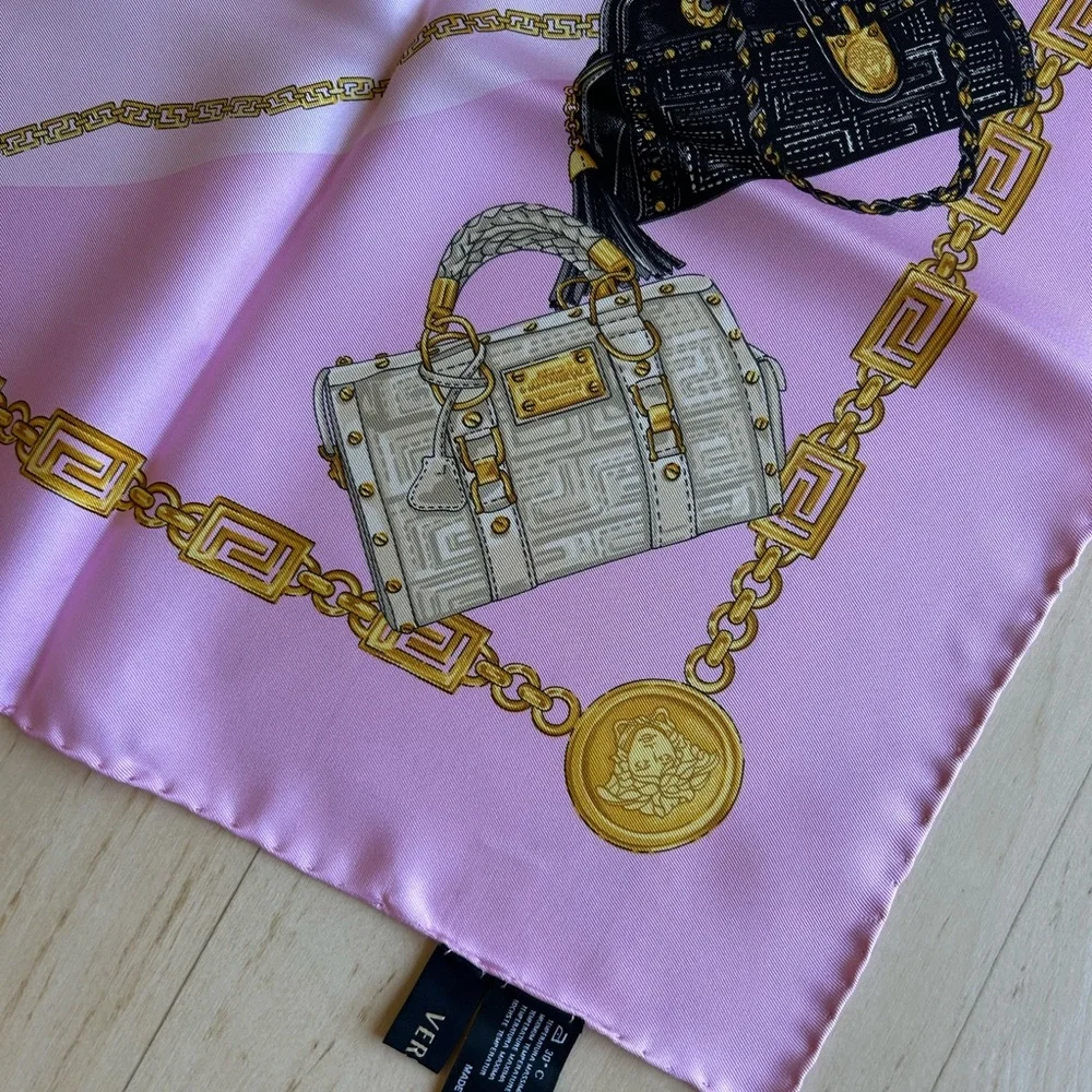 Versace Vintage ‘08 Pink Handbag Silk Scarf - 34 inches w/ certificate NIB/NWT